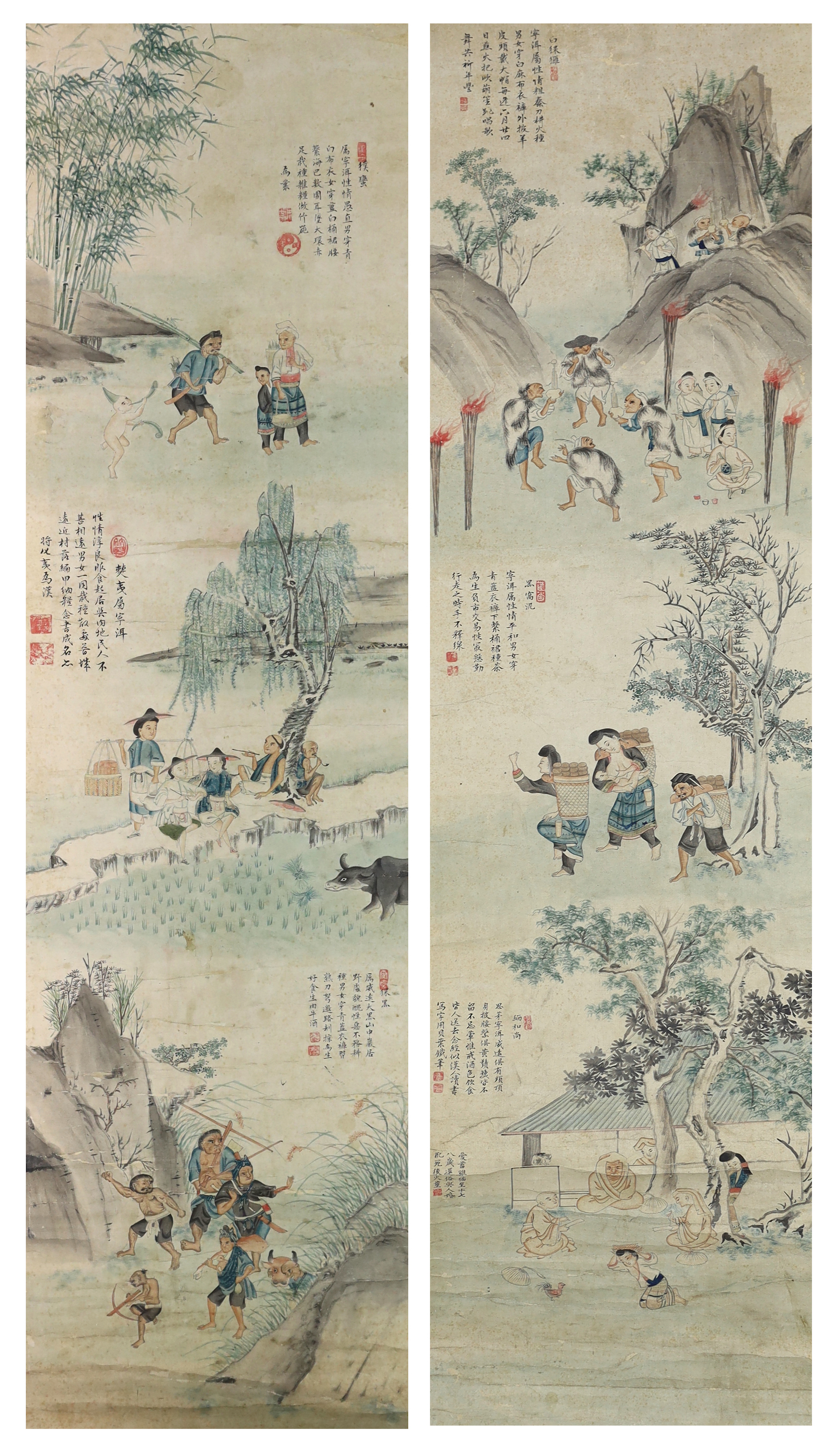 A pair of Chinese scroll paintings on paper, late 19th/early 20th century